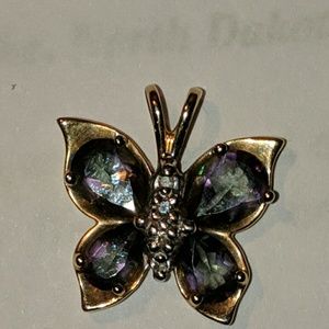 10K yellow gold  mystic topaz butterfly pendant